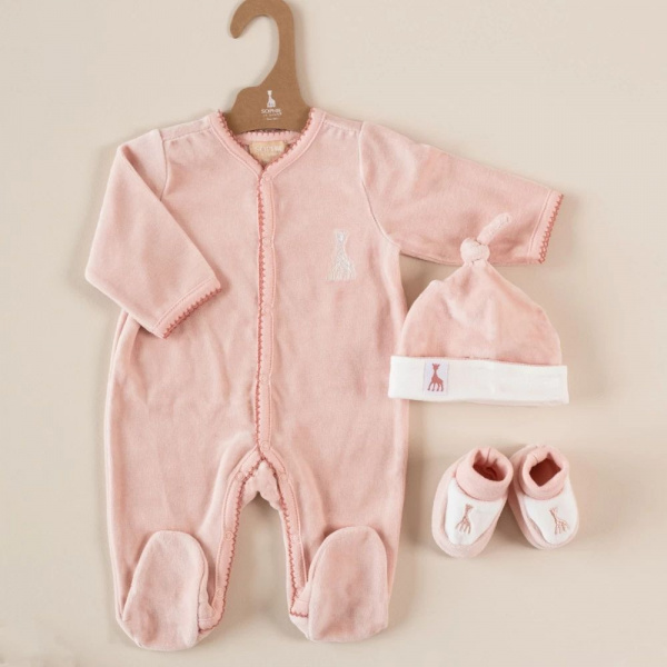 Ensemble de naissance sophie la girafe - rose poudrée Trois kilos sept
