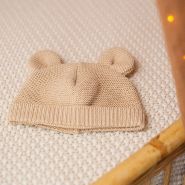 Bonnet bébé maille caramel naissance Trois kilos sept