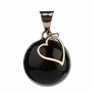 Bola de grossesse noir avec grigri coeur argenté Bola