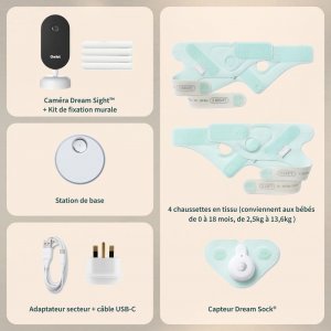 Pack chaussette connectée dream sock menthe + caméra bébé dream sight Owlet