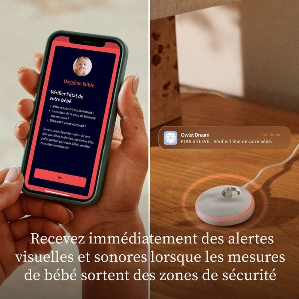 Pack chaussette connectée dream sock menthe + caméra bébé dream sight Owlet