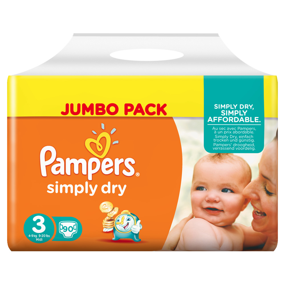 Jumbopack 81268023 Lot de 2 X 96 Couches Taille 3 Midi Simply Dry Couches Pampers 