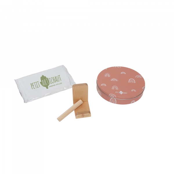 Cadre empreinte baby box ronde rainbow terracotta Petit artichaut