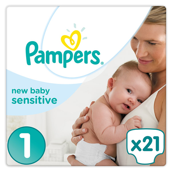 Couches new baby sensitive taille 1 (25 kg) 21 couches de Pampers sur