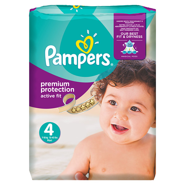 Couches premium active fit taille 4 (816 kg) 168 couches de Pampers
