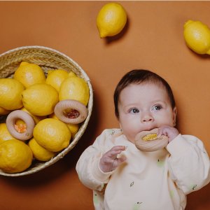 Hochet sensoriel bébé donut en bois citrons Petit boum