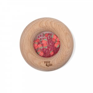 Hochet sensoriel bébé donut en bois fraises Petit boum