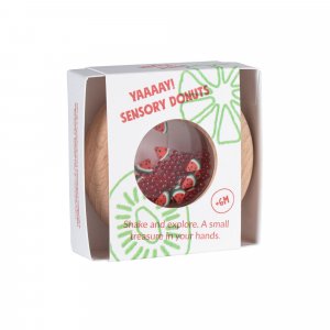 Hochet sensoriel bébé donut en bois pastèques Petit boum