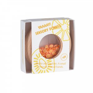 Hochet sensoriel bébé donut en bois oranges Petit boum
