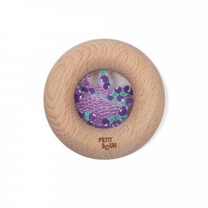 Hochet sensoriel bébé donut en bois aubergines Petit boum