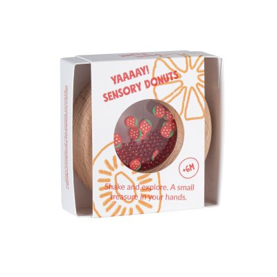 Hochet sensoriel bébé donut en bois fraises