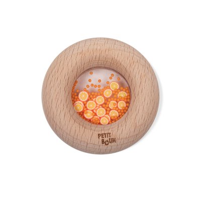 Hochet sensoriel bébé donut en bois oranges