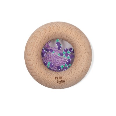 Hochet sensoriel bébé donut en bois aubergines