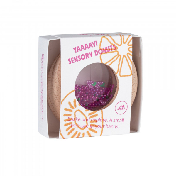 Hochet sensoriel bébé donut en bois raisins Petit boum
