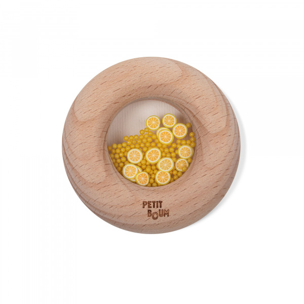Hochet sensoriel bébé donut en bois citrons Petit boum