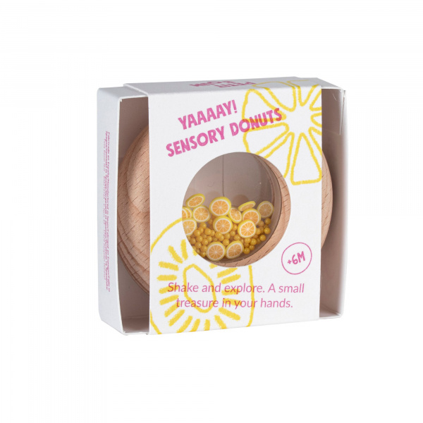 Hochet sensoriel bébé donut en bois citrons Petit boum