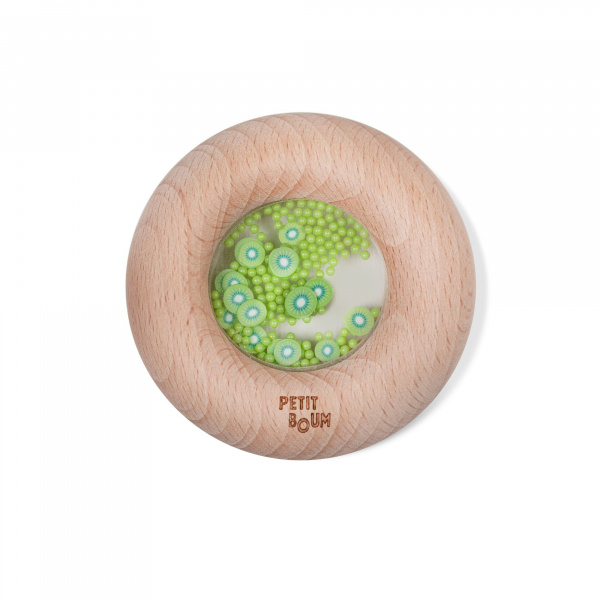 Hochet sensoriel bébé donut en bois kiwis Petit boum
