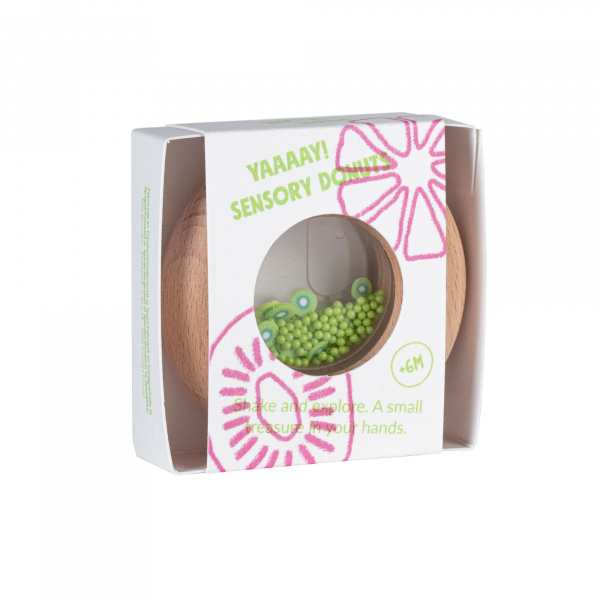 Hochet sensoriel bébé donut en bois kiwis Petit boum