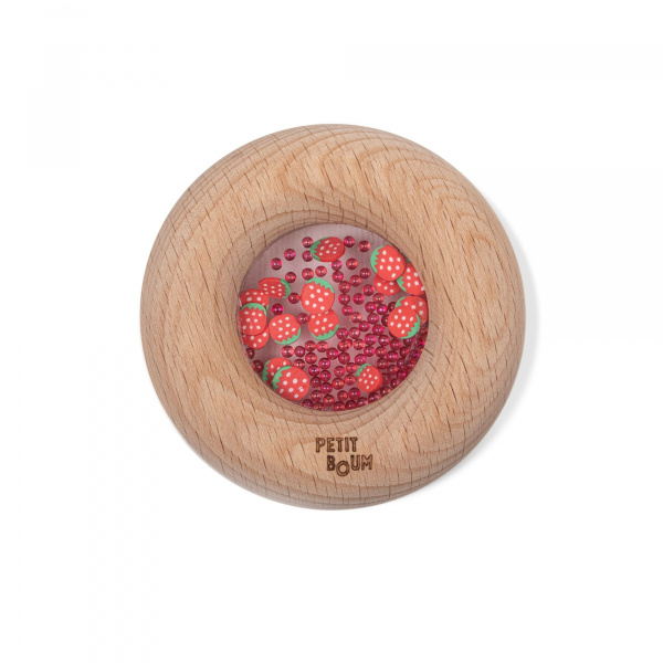 Hochet sensoriel bébé donut en bois fraises Petit boum