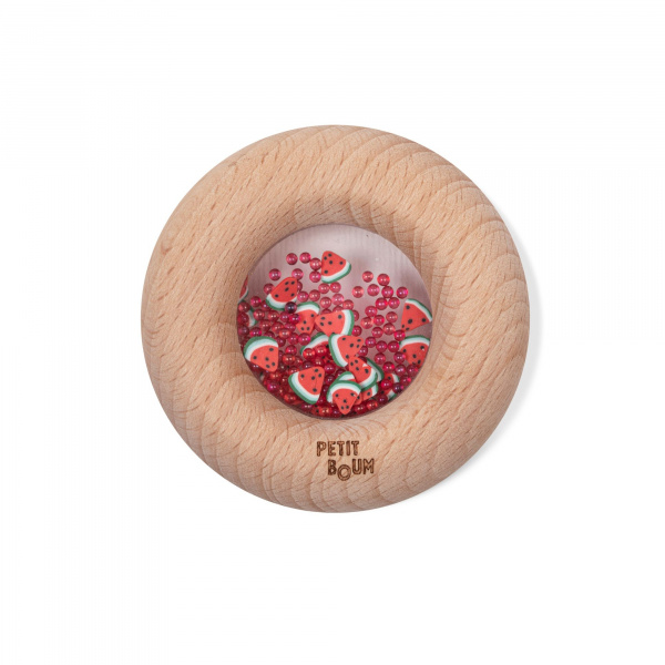 Hochet sensoriel bébé donut en bois pastèques Petit boum