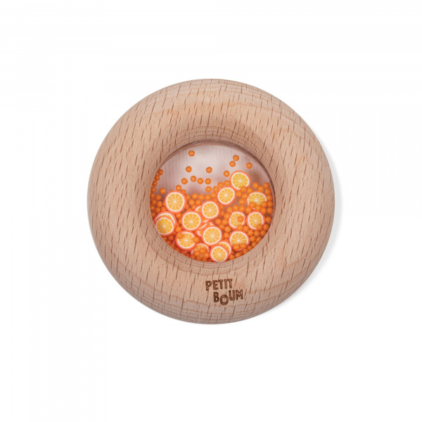Hochet sensoriel bébé donut en bois oranges Petit boum