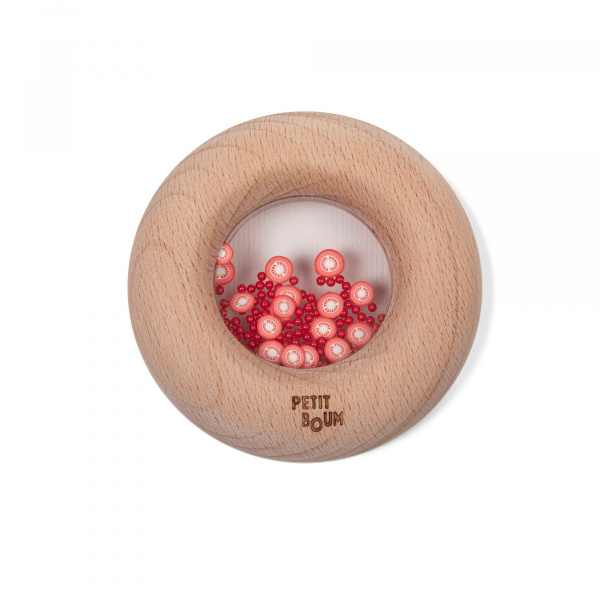 Hochet sensoriel bébé donut en bois tomates Petit boum