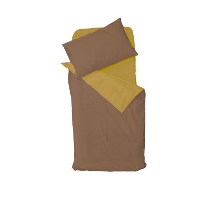 Parure housse de couette + taie d'oreiller 100x140cm / 40x60 cm moutarde / brun