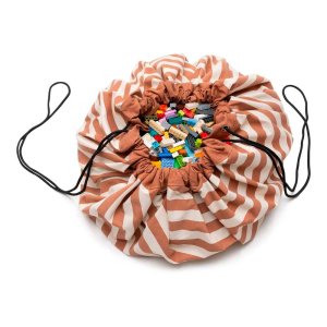 Grand sac à jouet / tapis de jeu 2 en 1 - rayures marron Play & go
