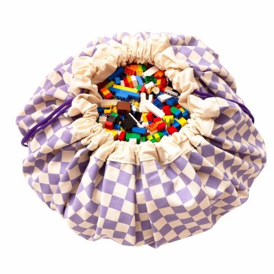 Grand sac à jouets / tapis de jeu 2 en 1 vichy purple