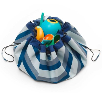 Grand sac à jouets d'extérieur / tapis de jeu 2 en 1 stripes blue