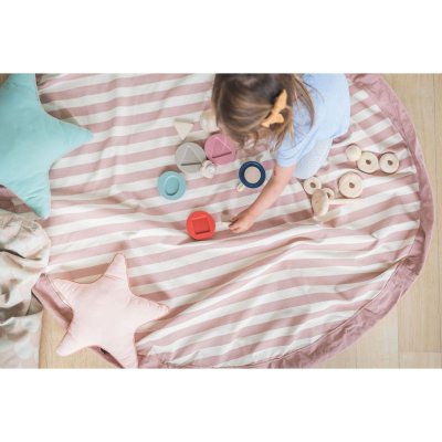 Grand sac à jouet / tapis de jeu 2 en 1 - rayures nouveau rose