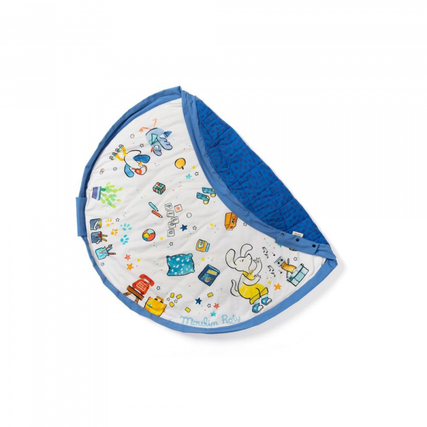 Sac à jouets / tapis d'éveil 2 en 1 en coton bio soft blue stripes Play & go