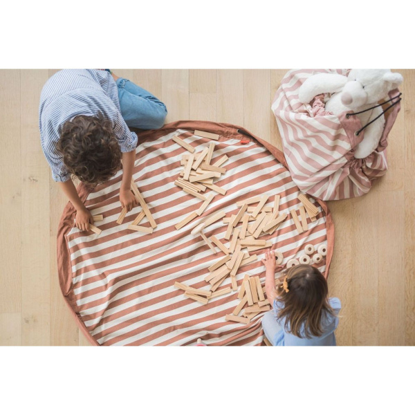 Grand sac à jouet / tapis de jeu 2 en 1 - rayures marron Play & go