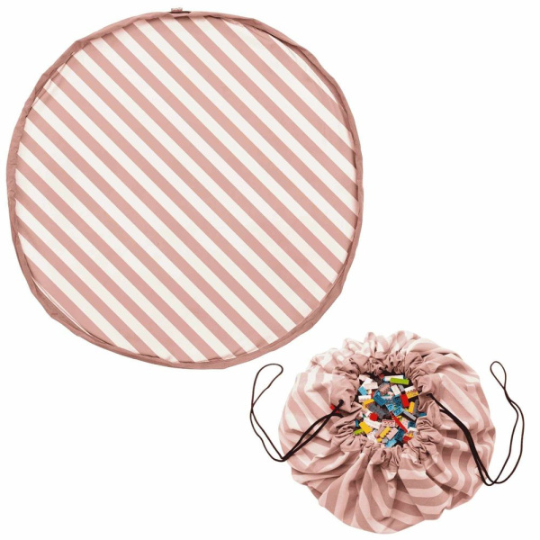 Grand sac à jouet / tapis de jeu 2 en 1 - rayures nouveau rose Play & go