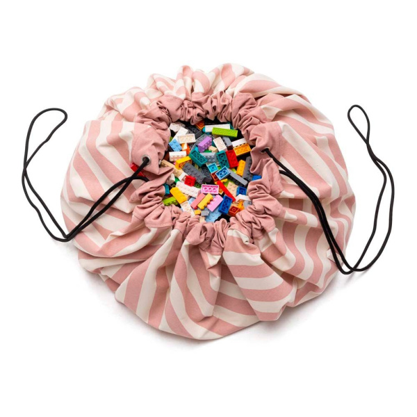 Grand sac à jouet / tapis de jeu 2 en 1 - rayures nouveau rose Play & go