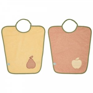 Lot de 2 bavoirs maternelle poire/pomme - je m'appelle - 35x38cm - fermeture élastiquée Babycalin