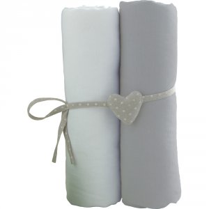 Lot de 2 draps housse 60x120cm blanc et gris Babycalin