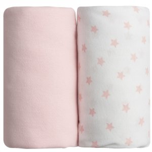 Lot de 2 draps housse étoiles rose / rose uni 60 x 120 cm Babycalin