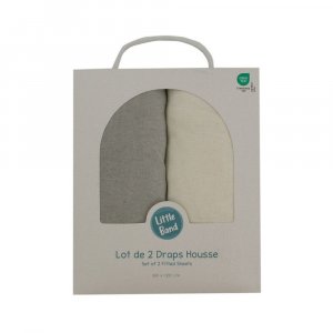 Lot de 2 draps housse jersey bio 60 x 120 cm - ecru / gris Little band