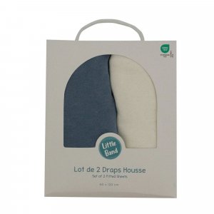 Lot de 2 draps housse jersey bio 60 x 120 cm - ecru / bleu Little band
