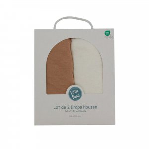 Lot de 2 draps housse jersey bio 70 x 140 cm - ecru / noix de pécan Little band