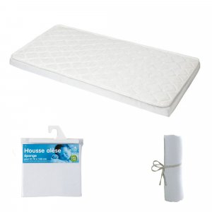 Pack matelas bébé climatisé + alèse blanc + drap housse blanc - 70 x 140 cm Babycalin