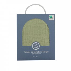 Housse matelas à langer 50 x 70 cm vert mousse en gaze de coton Little band