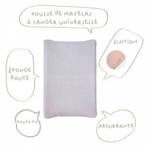 Housse de matelas a langer 50x70cm - lilas - éponge Little band