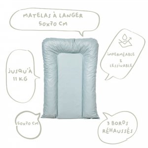 Matelas à langer flocons vert bleu - 50x70cm Little band