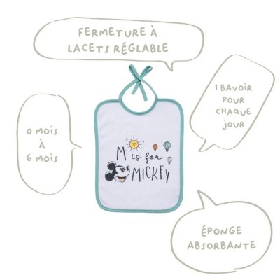 Lot de 7 bavoirs naissance mickey - 20x25 cm