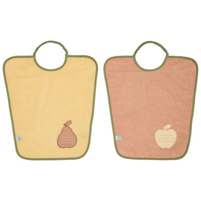 Lot de 2 bavoirs maternelle poire/pomme - je m'appelle - 35x38cm - fermeture élastiquée