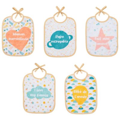 Lot de 5 bavoirs naissance love family
