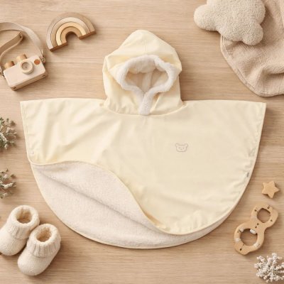 Poncho malin sable ours - 9/36 mois a pressions - tissu derperlant