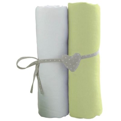 Lot de 2 draps housse blanc / vert 60 x 120 cm